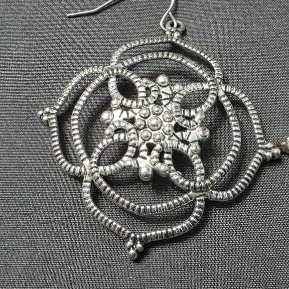 Silver Tone, Floral Bohemian Style, Vintage Dangle Earrings - Item 509 - Picture 4 of 5